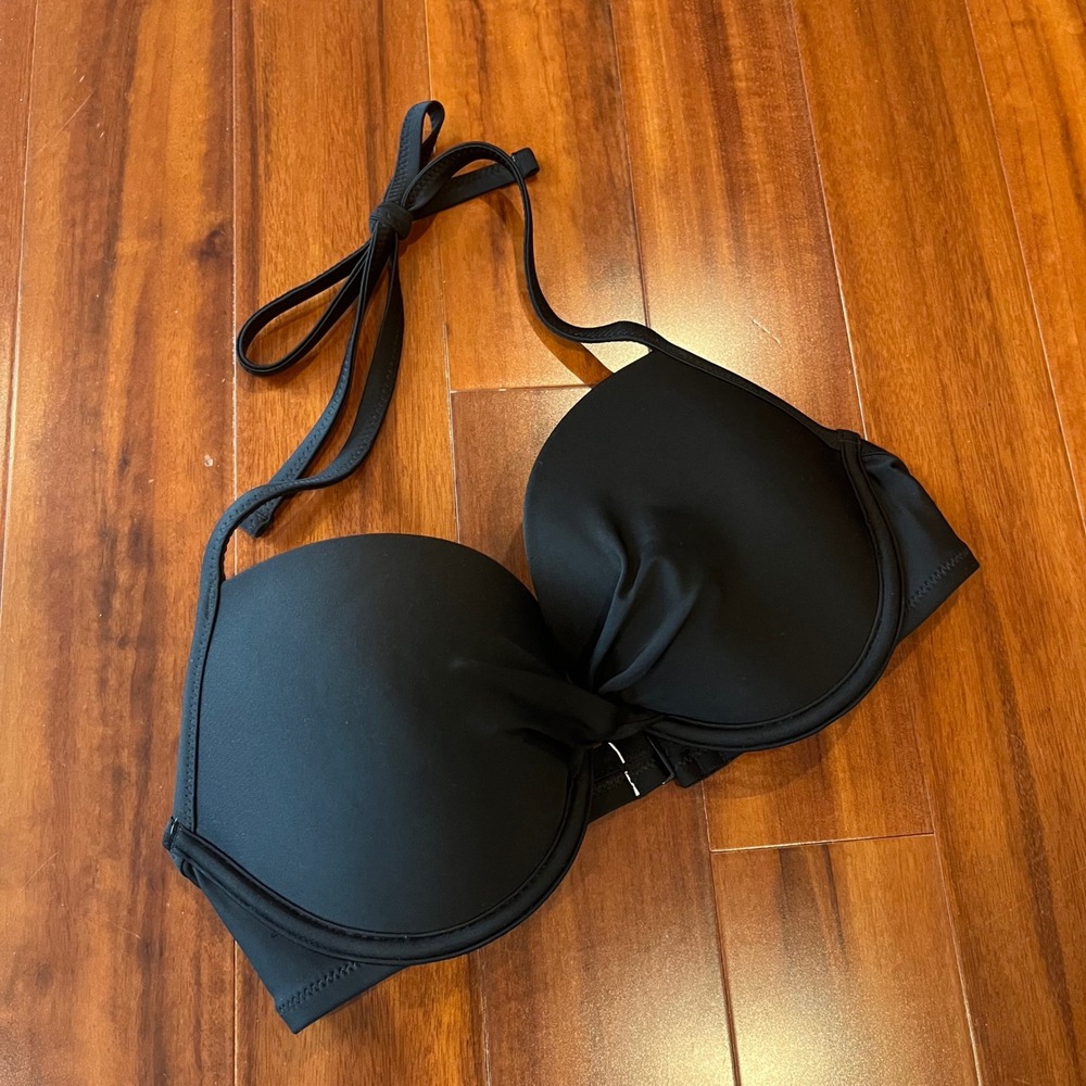 Aerie Black Bikini Swim Top Pushup Underwire Halter Women Junior New Size 34D